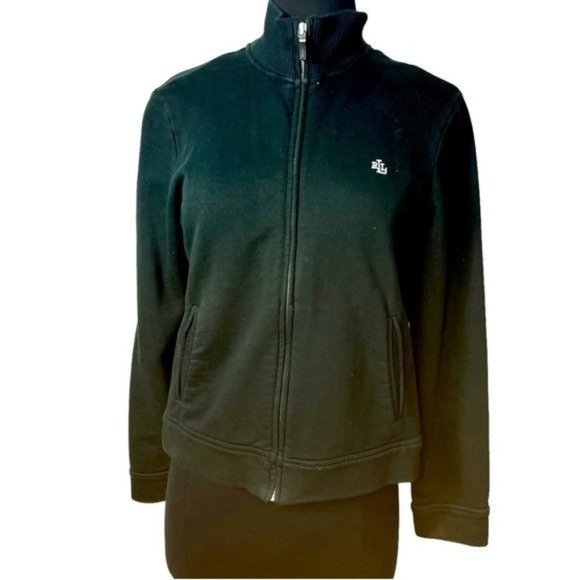 Ralph Lauren Forest Green Cardigan Sweater Tight Knit Zip Up Sz M - Picture 2 of 9